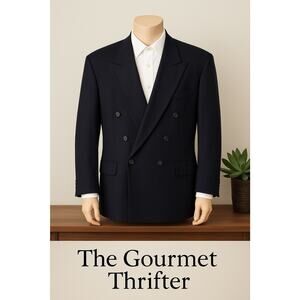 VTG Nino Cerruti Rue Royale Sz 48 Gray Pinstripe Double Breasted Jacket Blazer